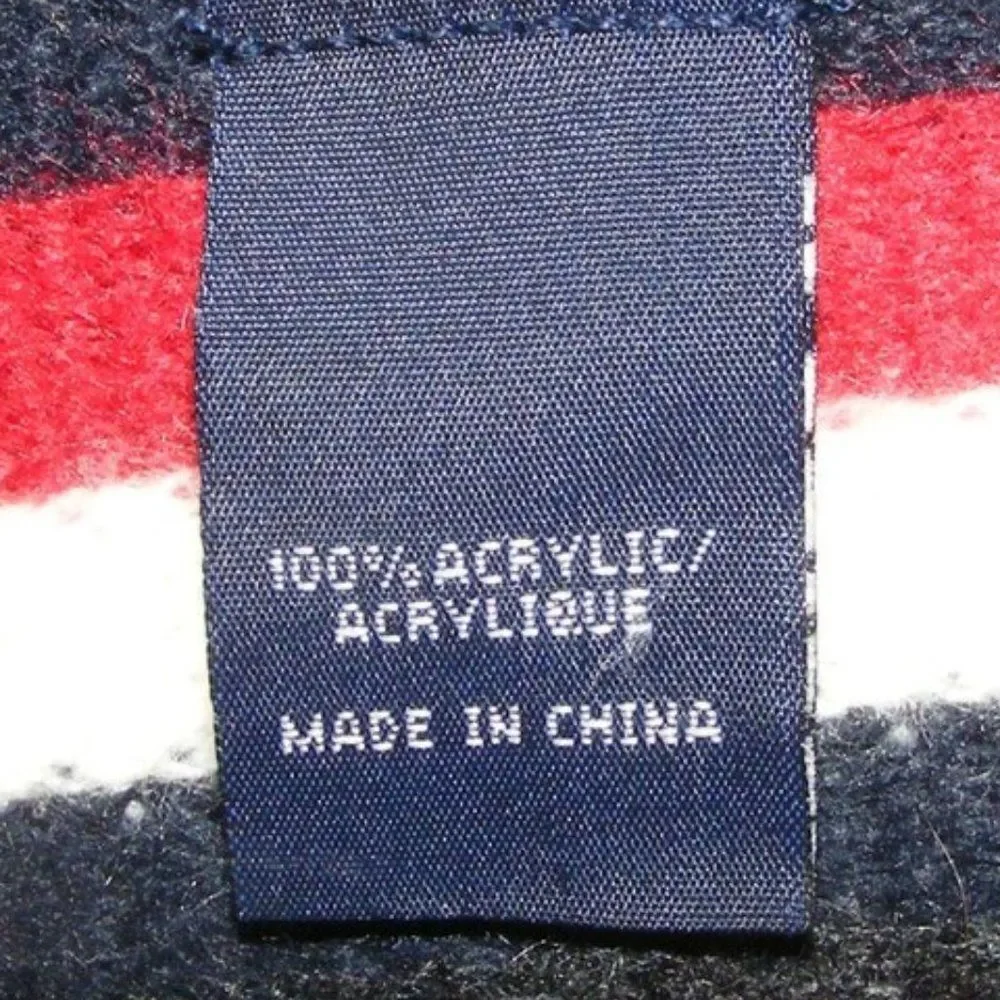 TOMMY HILFIGER Scarf, Charcoal Gray Acrylic, Red/White Stripe accent, Bar logo